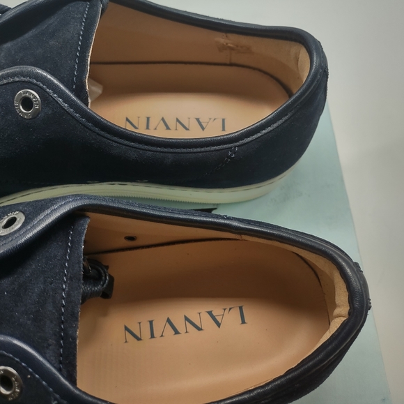 Lanvin Mens Sneakers DBB1 Navy Suede & Leather Cap Toe Low Top - Size 12 - Picture 6 of 14